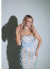 Strapless Light Blue Lace Tulle 3D Flowers Party Dress